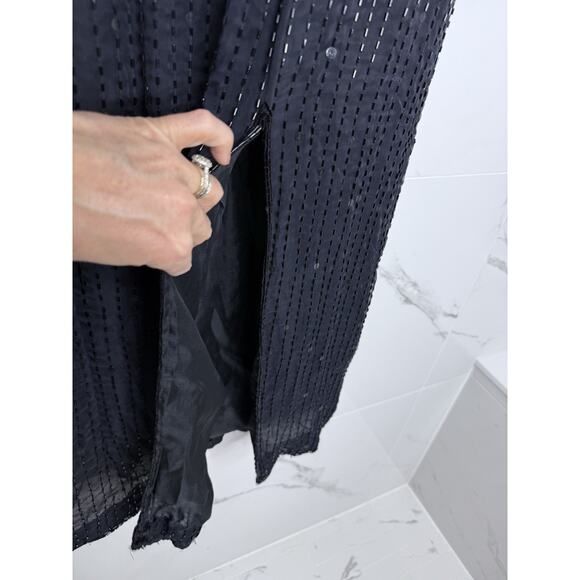 Beaded Silk Laurence Kazar Evening Gown Large VTG Dress Black White Regal Art - Picture 5 of 16